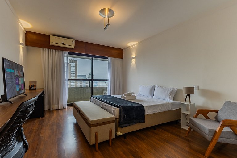 Moderno Flat Paulista Hotel | Vaga, AC e Wi-Fi