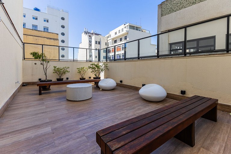 Moderno Studio na República com Ar e piscina