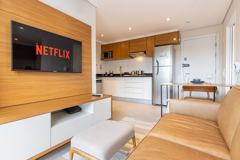 Sofisticado apê com 1 dormitório em Moema