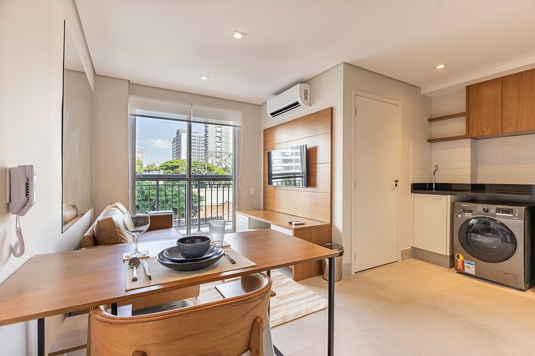 Sofisticado apê com 1 dormitório em Moema