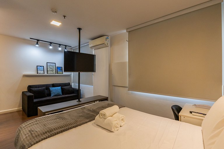 Flat moderno em hotel na Vila Olímpia com vaga