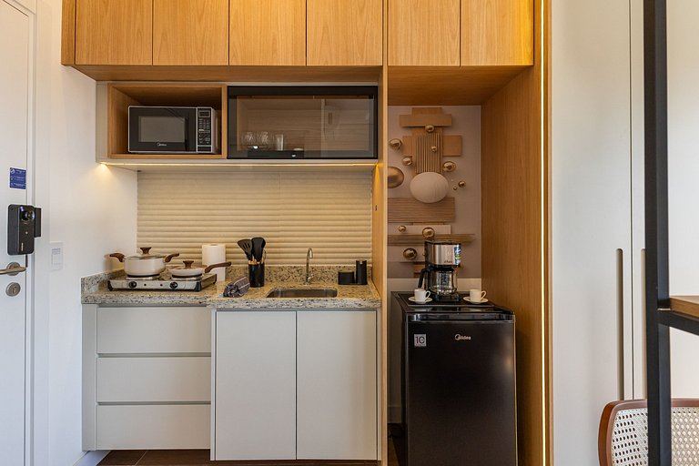 Estiloso Studio no Brooklin | Varanda com vista