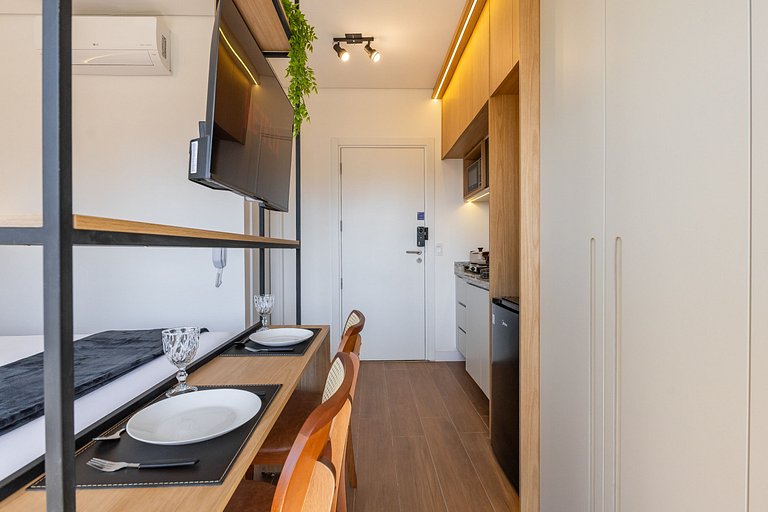 Estiloso Studio no Brooklin | Varanda com vista