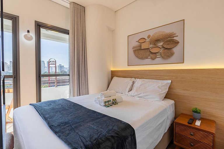 Estiloso Studio no Brooklin | Varanda com vista