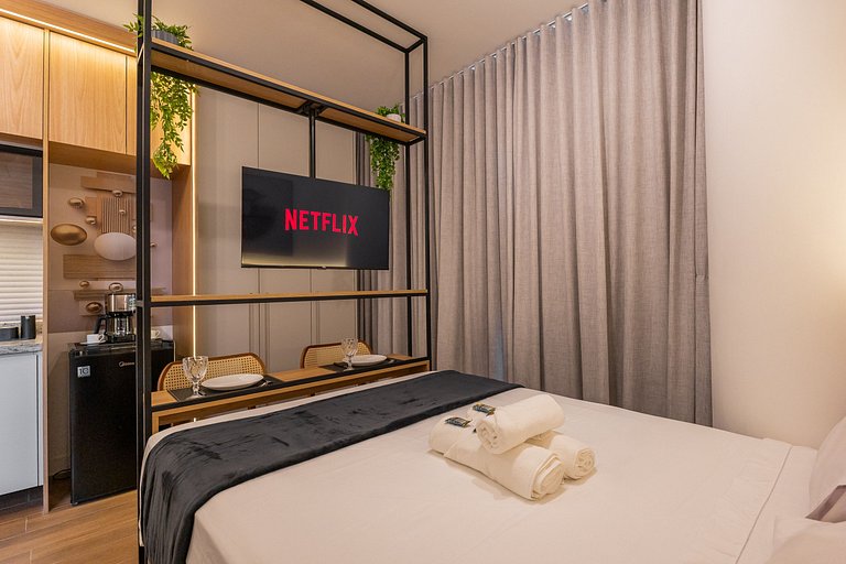 Estiloso Studio no Brooklin | Varanda com vista