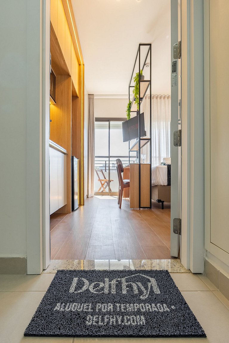 Estiloso Studio no Brooklin | Varanda com vista